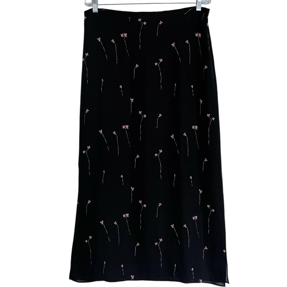 Vintage Rena Rowan 100% Silk Shell Floral Midi Side Slit Skirt sz 8 90’s Y2K